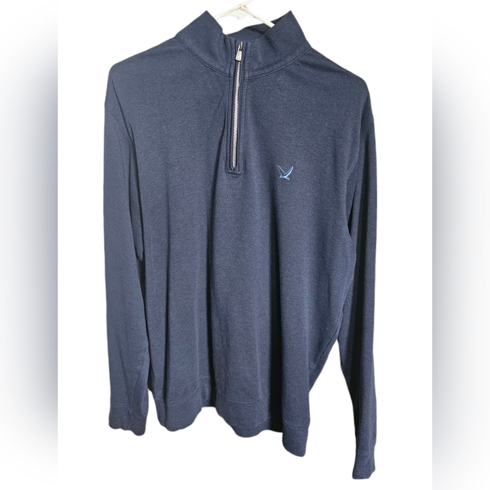 Peter Millar Blue Mock Neck 1/4  Zip Pullover Men's Size L Embroidered Bird EUC